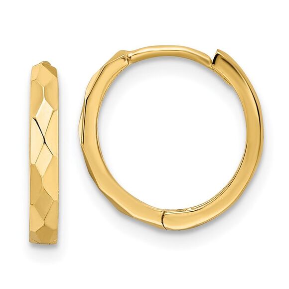 Kazi Luxury 14k Yellow Gold Polished Faceted 2x14mm Hinged Hoop Earrings